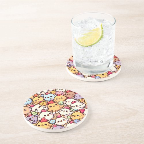 Cute Chibi Chicken Pattern Design Coaster