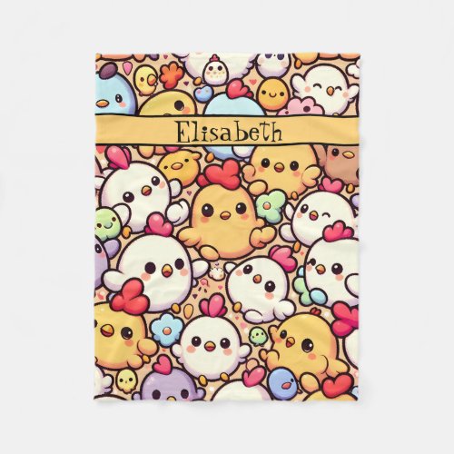 Cute Chibi Chicken Pattern Design Personalised Fleece Blanket