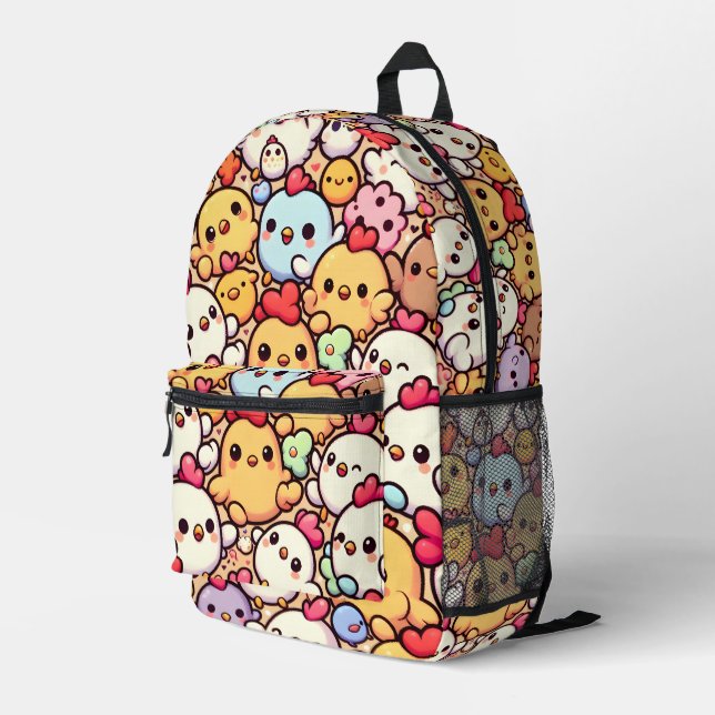 Cute Chibi Chicken Pattern Design Printed Backpack (Back Corner Right)