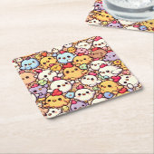 Cute Chibi Chicken Pattern Design Square Paper Coaster (Angled)