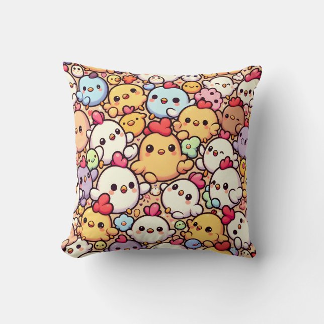 Cute Chibi Chicken Pattern Design Throw Pillow (Front)