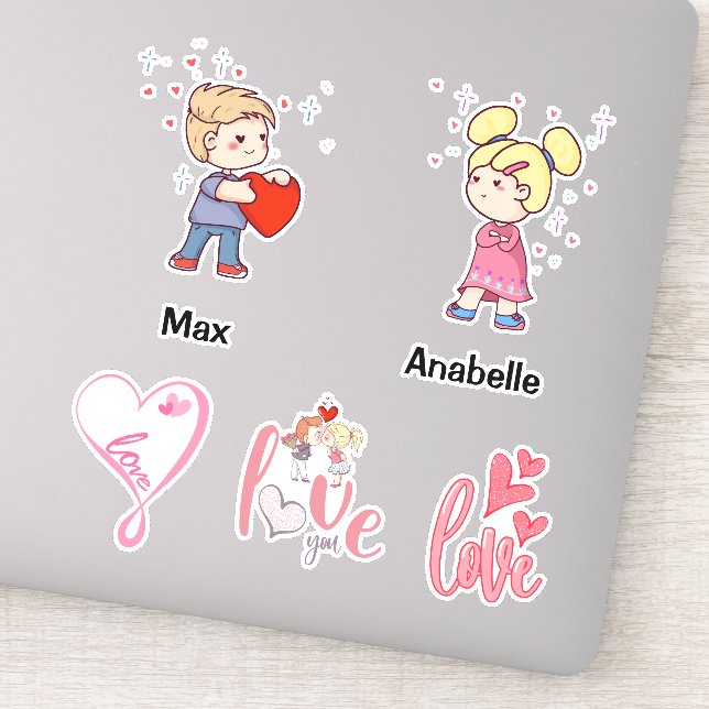 Cute Chibi couple customizable name love quotes Sticker (Detail)