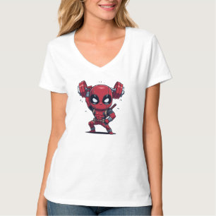 Cute Chibi Deadpool Lifting Barbell T-Shirt   Funn