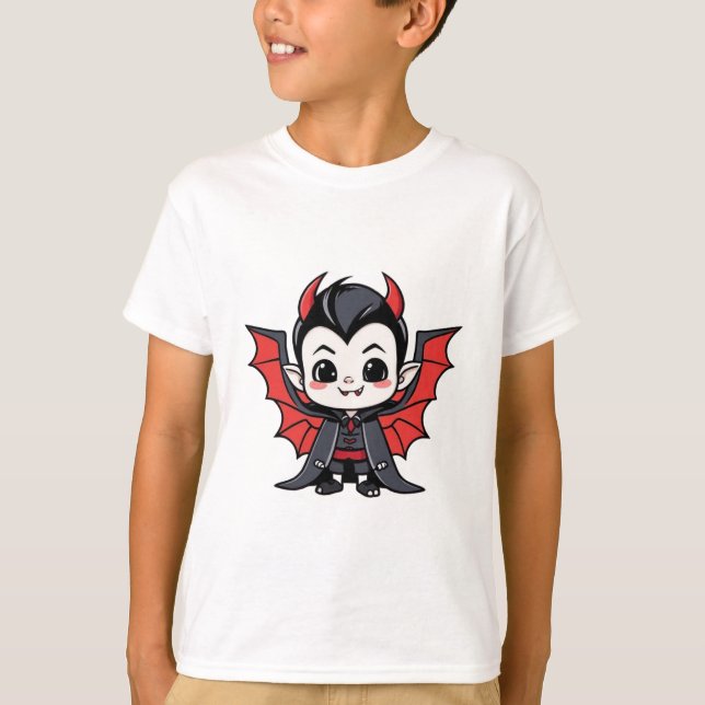 Cute Chibi Dracula - Cartoon Halloween T-Shirt (Front)