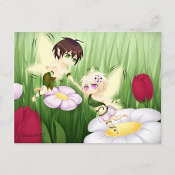 Cute Chibi Fairy Boy And Girl Postcard by DiaSuuArt at Zazzle