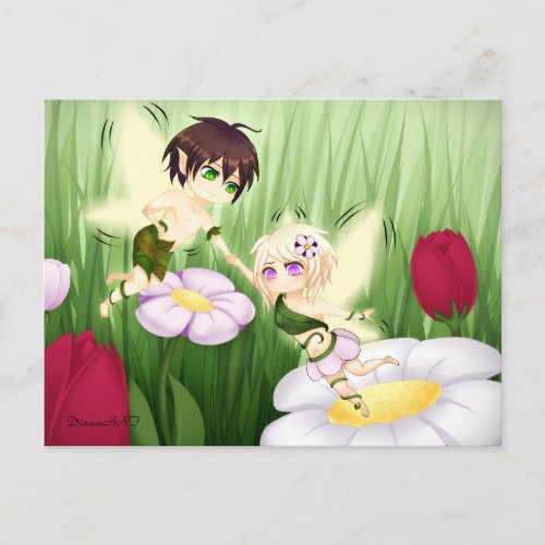 Cute Chibi Fairy Boy and girl Postcard