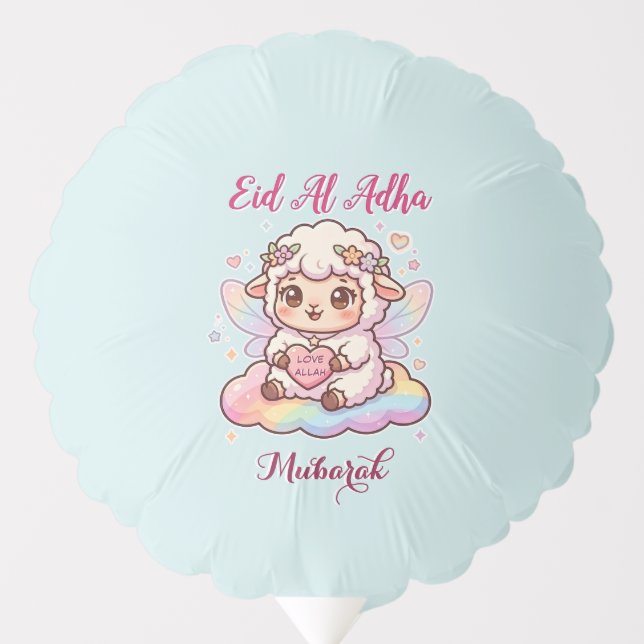 Cute Chibi Fairy Sheep Rainbow Eid Adha Mubarak  Balloon (Front)