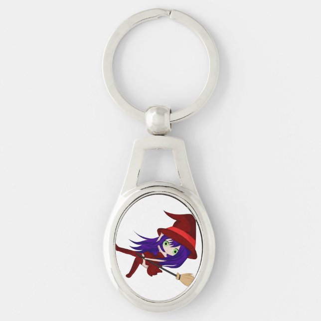 Cute Chibi Falling Witch Keychain (Front)