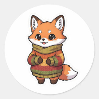 Cute Chibi Fox in Cozy Autumn Sweater Sticker