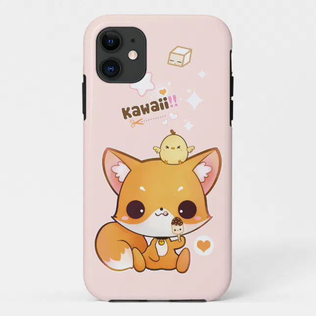 Cute chibi fox with kawaii chick and icecream Case-Mate iPhone case | Zazzle Cute chibi fox with kawaii chick and icecream Case-Mate iPhone case | Zazzle