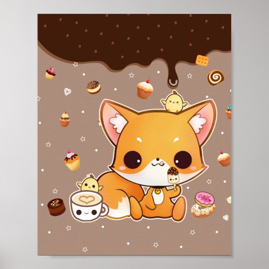 Cute Chibi Fox With Kawaii Icecream Poster Zazzle Com