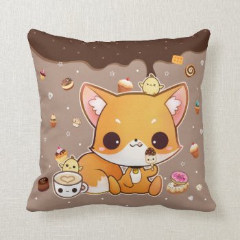 Cute Chibi Fox With Kawaii Icecream Throw Pillow by Chibibunny at Zazzle