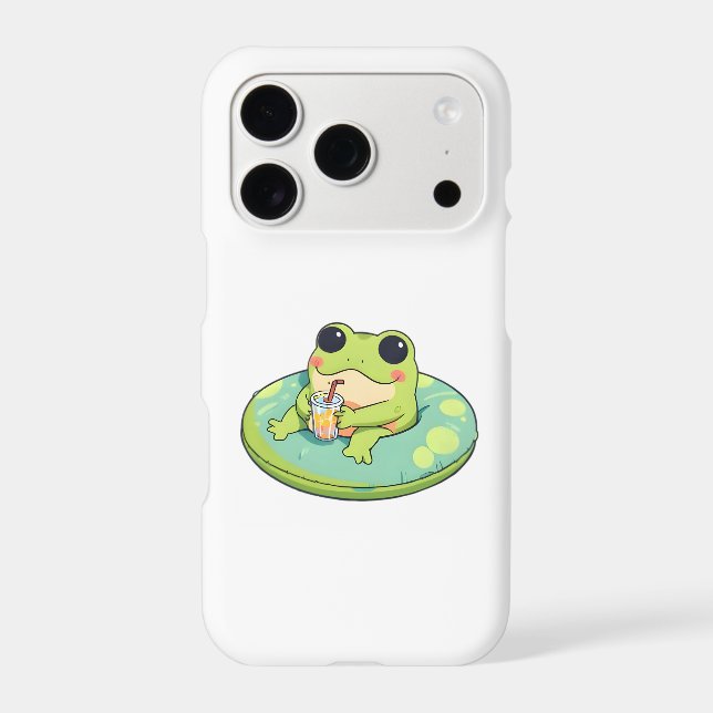 Cute Chibi Frog Summer Pool Day Lemonade Design iPhone Case (Back)