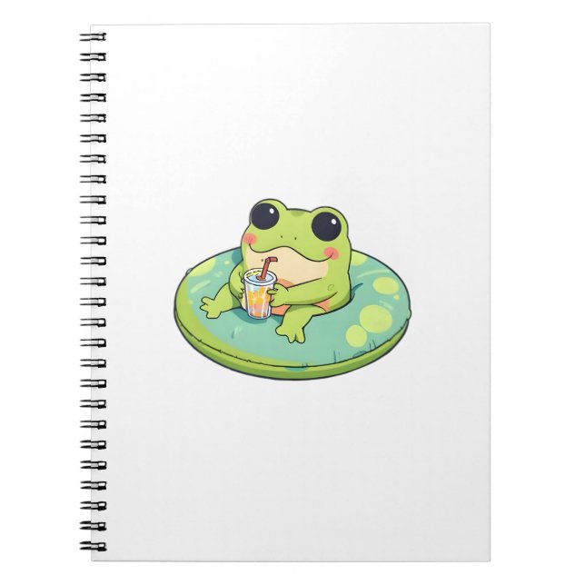 Cute Chibi Frog Summer Pool Day Lemonade Design Notebook (Front)