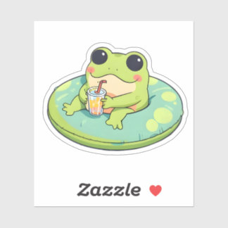 Cute Chibi Frog Summer Pool Day Lemonade Design Sticker