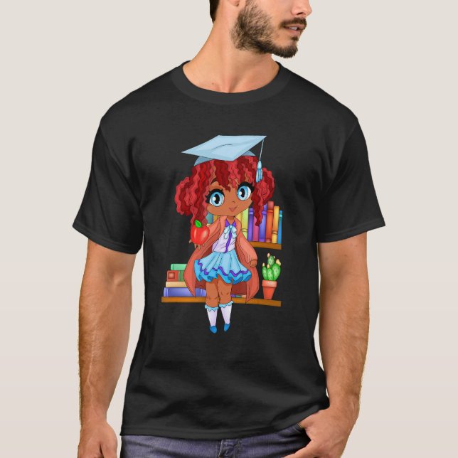 Cute Chibi Gacha Style Fashion School Girl With Bo T-Shirt (Front)