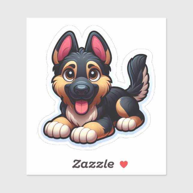 Cute Chibi German Shepherd Puppy Lying Sticker (Sheet)