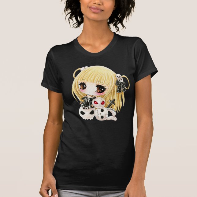 Cute chibi girl and kawaii skulls T-Shirt (Front)