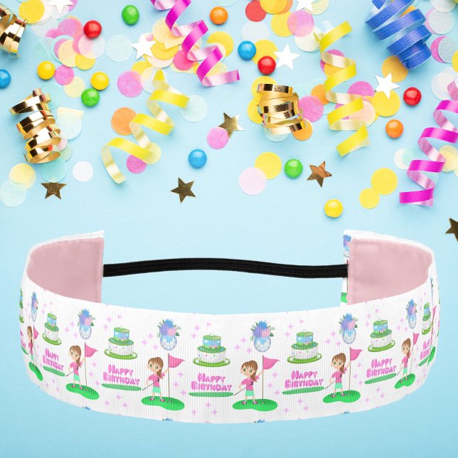 Cute Chibi Girl Birthday Golfing Themed Birthday  Athletic Headband (Creator Uploaded)