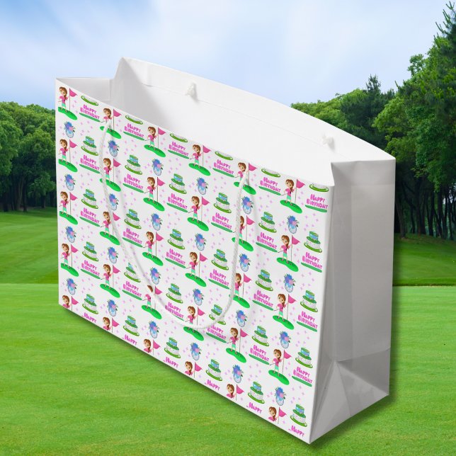 Cute Chibi Girl Birthday Golfing Themed Birthday  Large Gift Bag (Creator Uploaded)