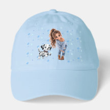 Cute Chibi Girl & Dalmatian Blue Hat