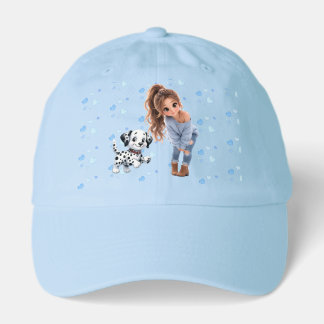 Cute Chibi Girl & Dalmatian Blue Hat