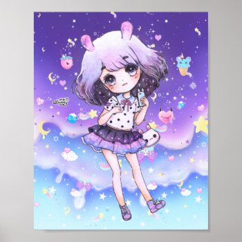 Cute Chibi Girl In Kawaii Pastel Galaxy Poster by Chibibunny at Zazzle