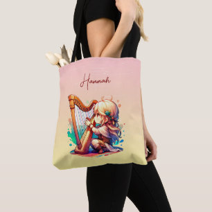 Cute Chibi Girl Playing Harp Personalized Tote Bag