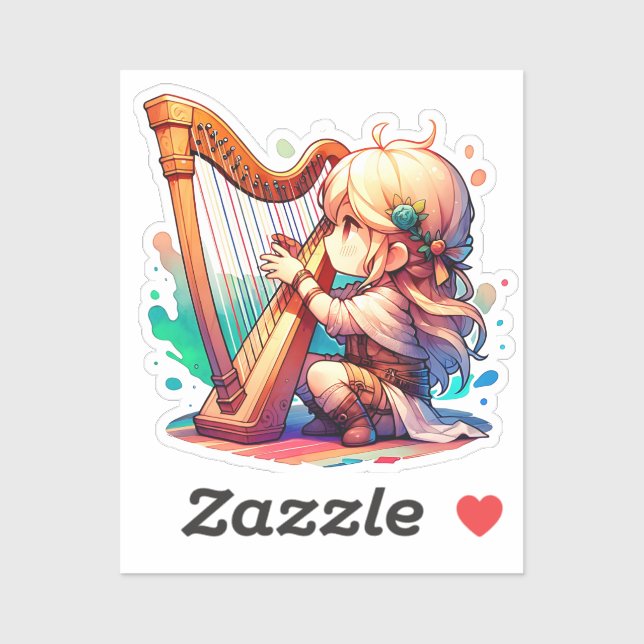 Cute Chibi Girl Playing Harp Sticker (Sheet)