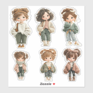 Cute Chibi Girl Sticker Sheet  6 Adorable Stickers