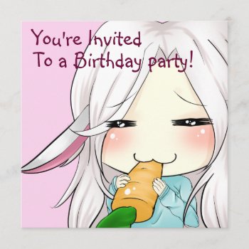Cute Chibi Girl With Bunny Ears Invitations by RoseRoom at Zazzle