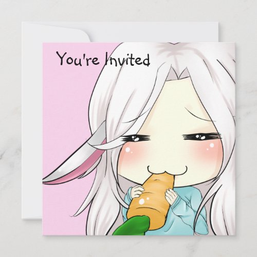 Cute chibi girl with bunny ears invitations