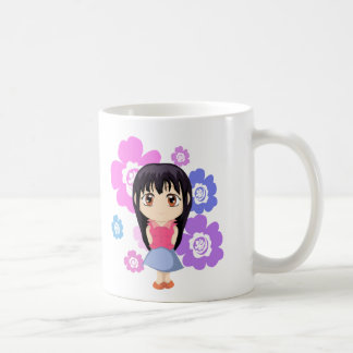 Cute Chibi Girl with Flowers Coffee Mug