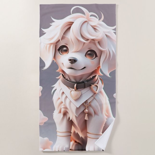 Cute Chibi Golden Retriever Puppy Beach Towel (Front)