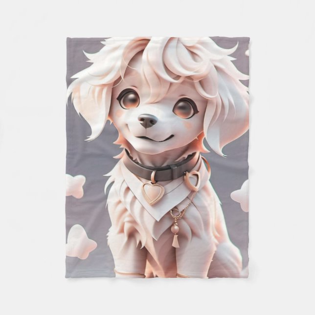 Cute Chibi Golden Retriever Puppy Fleece Blanket (Front)