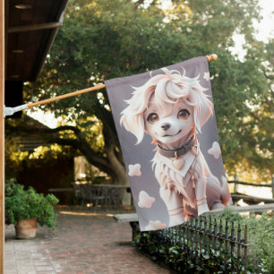 Cute Chibi Golden Retriever Puppy House Flag