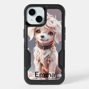Cute Chibi Golden Retriever Puppy Kids Custom Name iPhone 15 Case