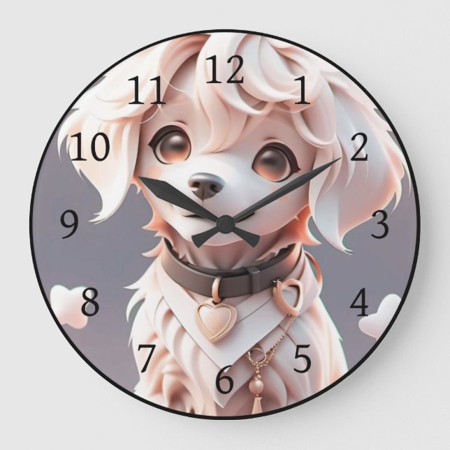 Cute Chibi Golden Retriever Puppy Large Clock (Front)