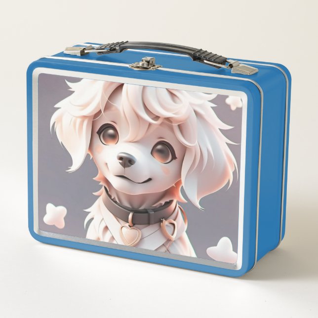 Cute Chibi Golden Retriever Puppy Metal Lunch Box (Front)