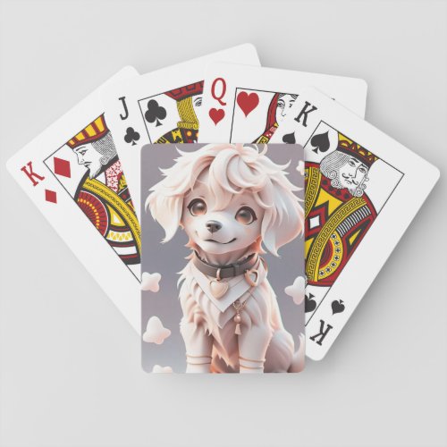 Cute Chibi Golden Retriever Puppy Playing Cards