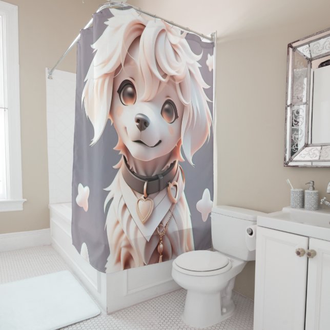 Cute Chibi Golden Retriever Puppy Shower Curtain (In Situ)