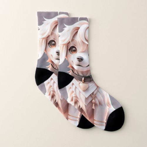 Cute Chibi Golden Retriever Puppy Socks