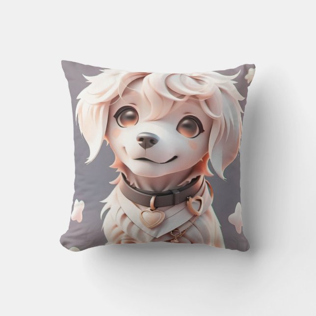 Cute Chibi Golden Retriever Puppy Throw Pillow (Front)