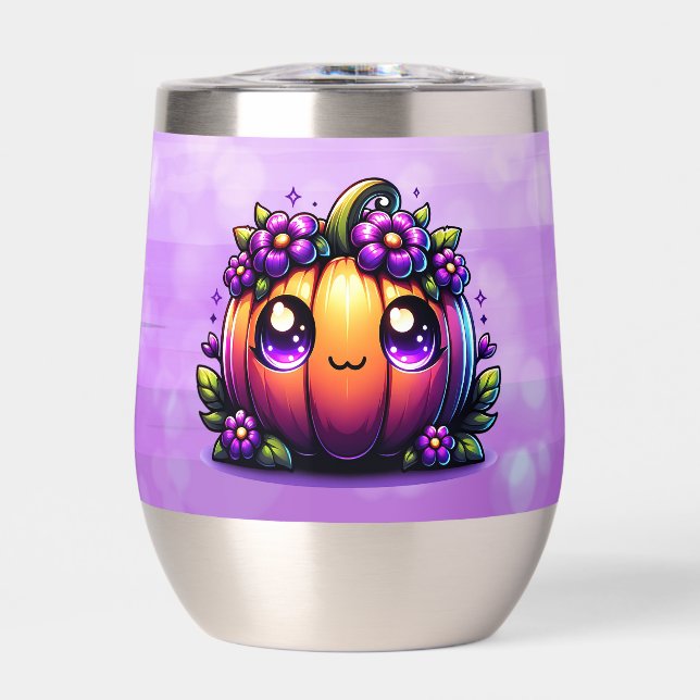Cute Chibi Happy Halloween Pumpkin  Thermal Wine Tumbler (Front)