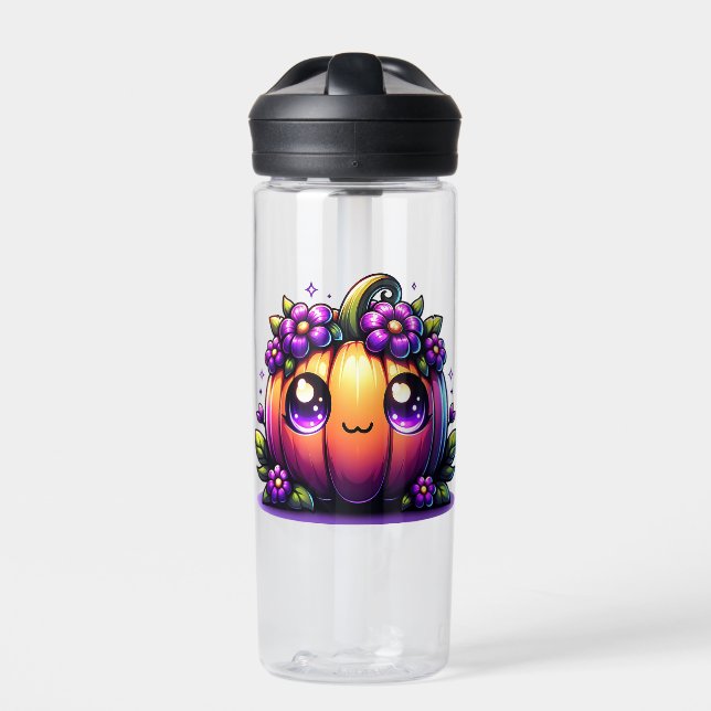 Cute Chibi Happy Halloween Pumpkin  Water Bottle (Front)