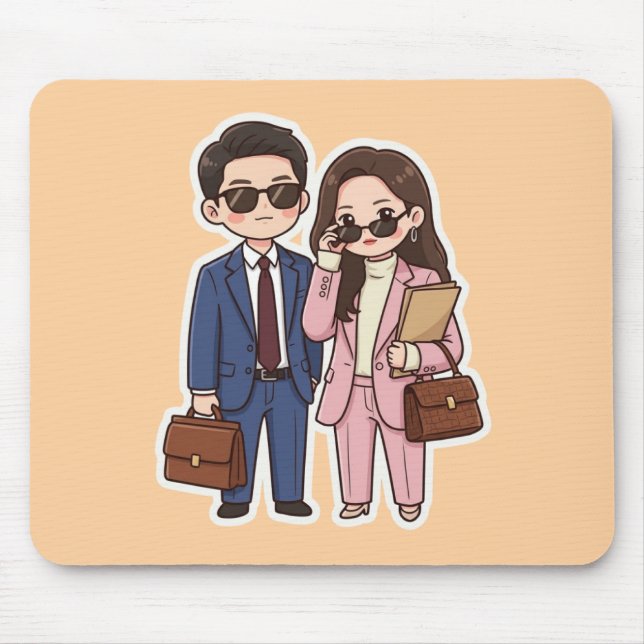 Cute Chibi K-Drama Lawyer Couple Mouse Pad (Front)