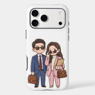 Cute Chibi K-Drama Lawyer Couple Samsung & IPhone 17 Pro Max Case