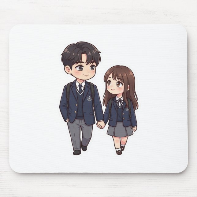 Cute Chibi K-Drama School Couple Mouse Pad (Front)