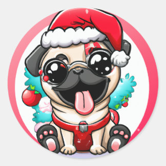 Cute Chibi Kawaii Dog Pug Christmas Sticker