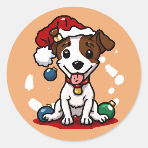 Cute Chibi Kawaii Jack Russell Terrier Christmas Classic Round Sticker